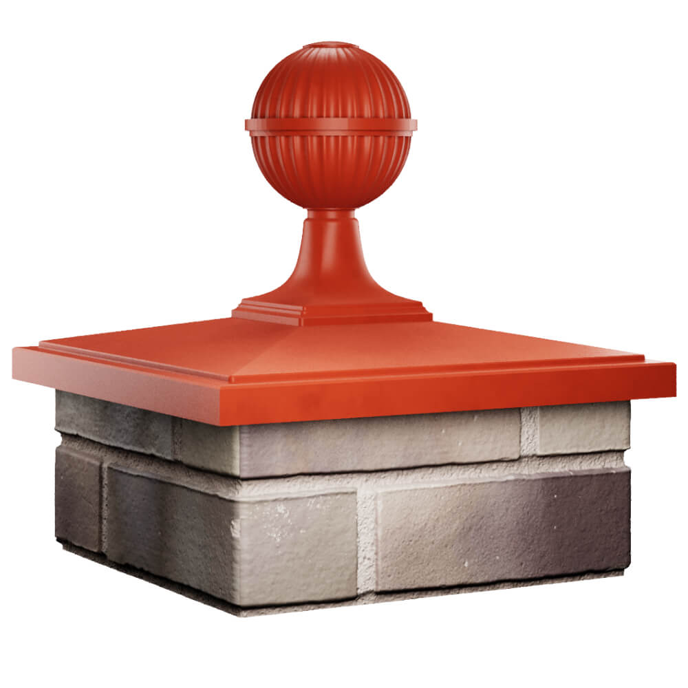 Колпак Zking БонаМоно Красный с шаром на столб 1.5х1.5 кирпича (385х385, 400х400мм) в сборе в Аксае фото