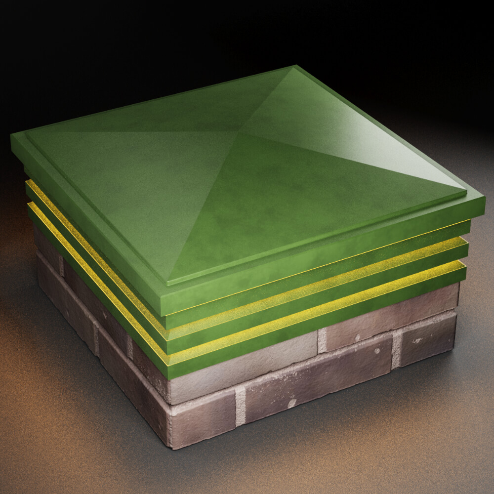 Колпак Zking Бона ХайТек Зеленый на столб 2х2 кирпича (513х513мм) с подсветкой в Аксае фото