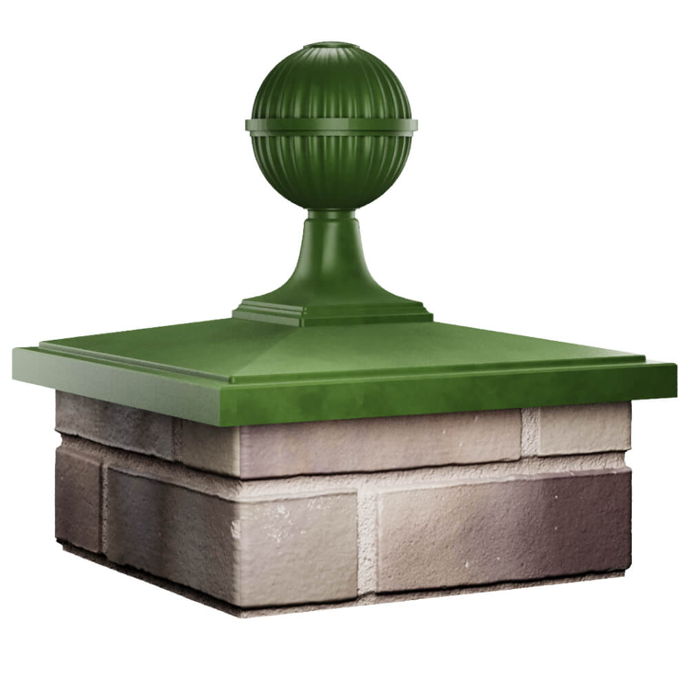 Колпак Zking БонаМоно Зеленый с шаром на столб 1.5х1.5 кирпича (385х385, 400х400мм) в сборе в Аксае фото