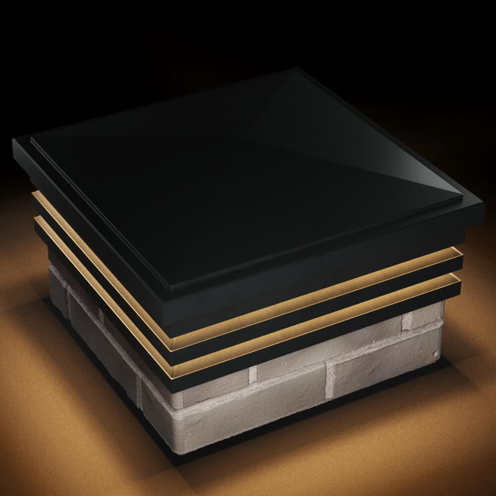 Колпак Zking Бона ХайТек Черный на столб 1.5х1.5 кирпича (385х385мм) с подсветкой в Аксае фото