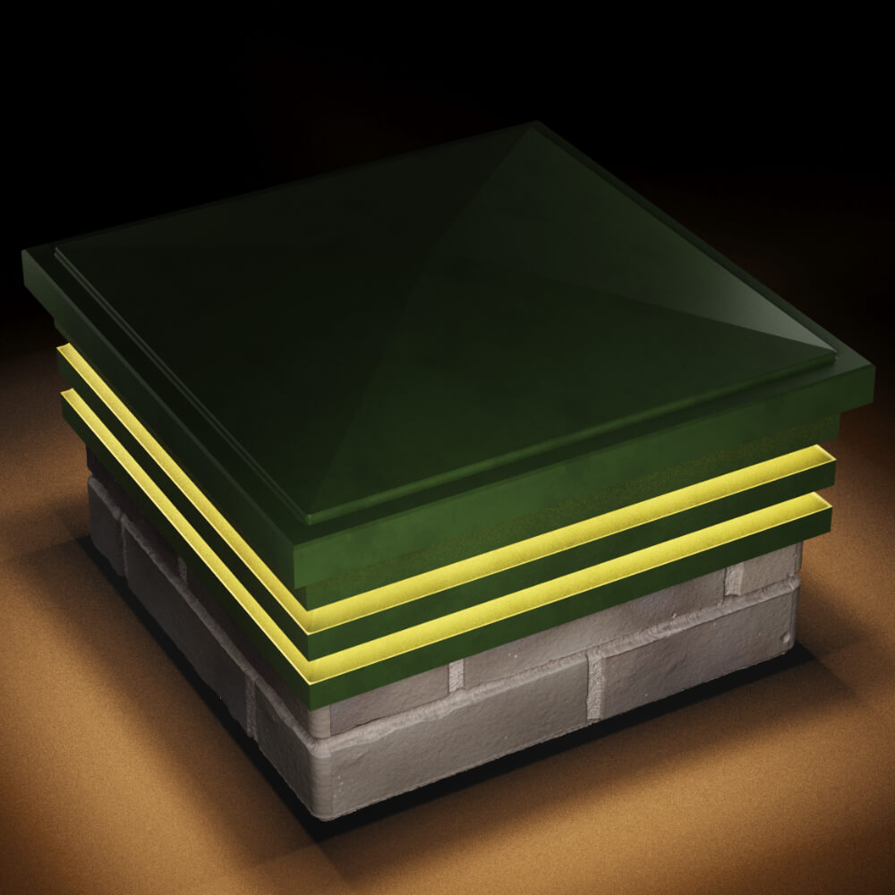 Колпак Zking Бона ХайТек Зеленый на столб 1.5х1.5 кирпича (385х385мм) с подсветкой в Аксае фото