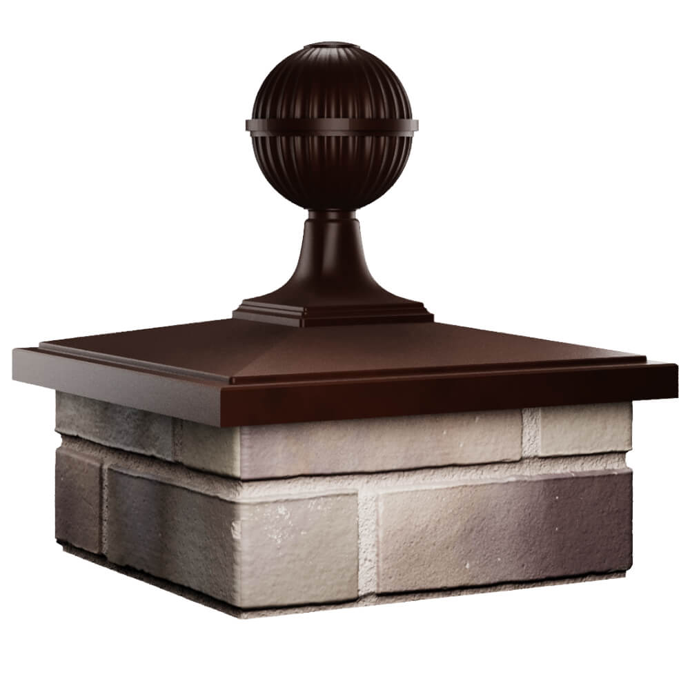 Колпак Zking БонаМоно Коричневый с шаром на столб 1.5х1.5 кирпича (385х385, 400х400мм) в сборе в Аксае фото