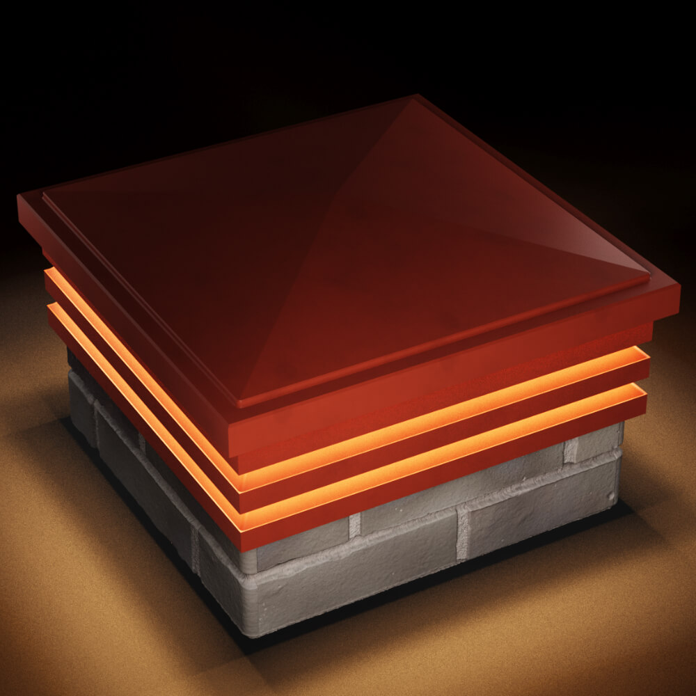Колпак Zking Бона ХайТек Красный на столб 1.5х1.5 кирпича (385х385мм) с подсветкой в Аксае фото