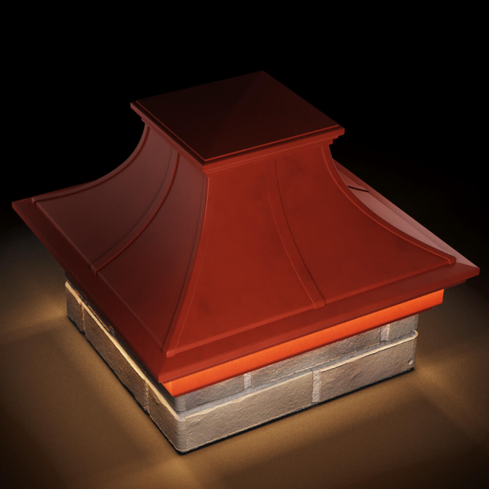 Колпак Zking Монблан Премиум Красный на столб 1.5х1.5 кирпича (385х385мм) с подсветкой в Аксае фото