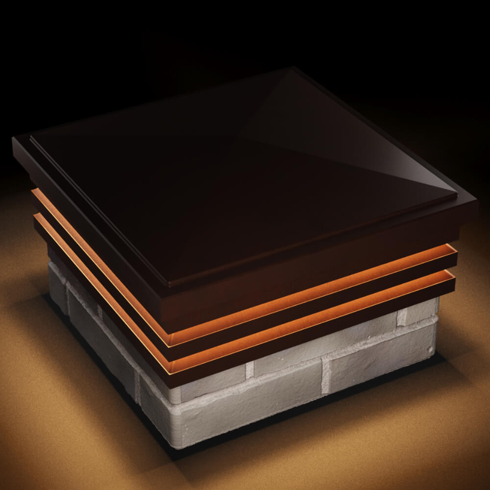 Колпак Zking Бона ХайТек Коричневый на столб 1.5х1.5 кирпича (385х385мм) с подсветкой в Аксае фото