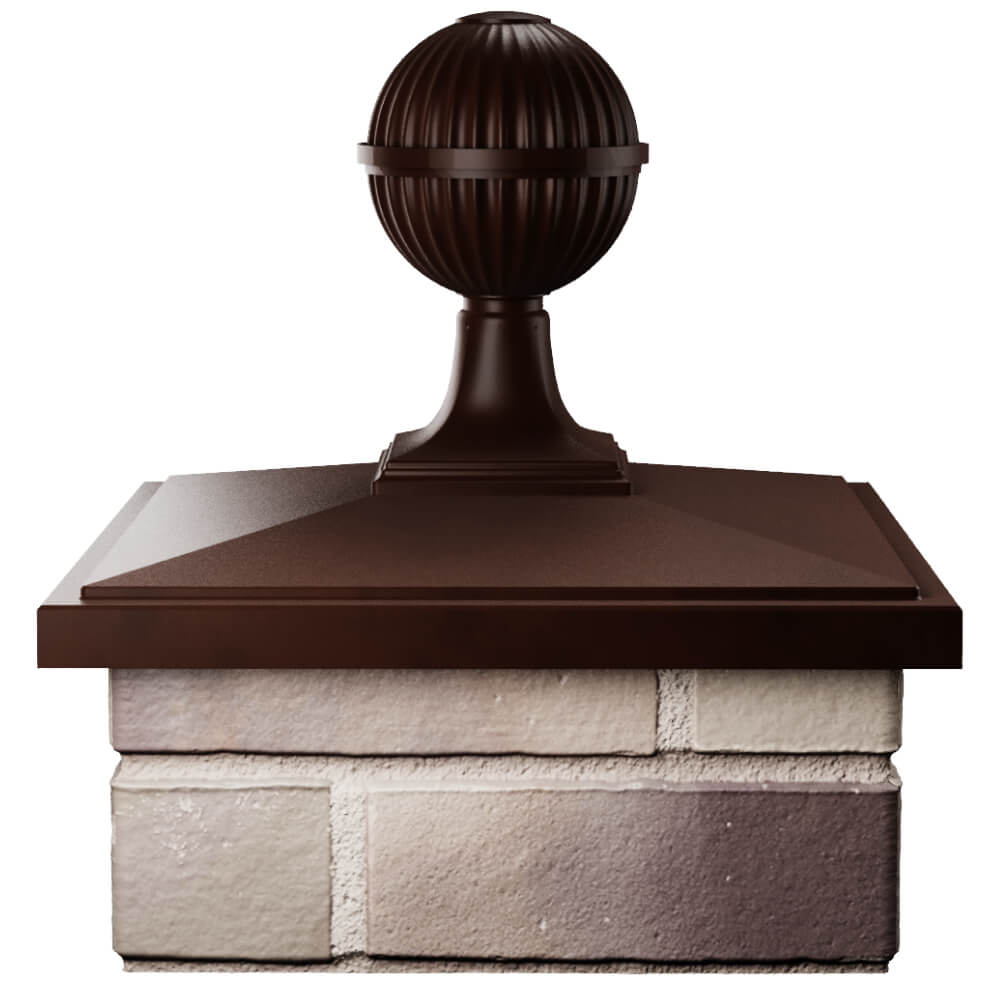 Колпак Zking БонаМоно Коричневый с шаром на столб 1.5х1.5 кирпича (385х385, 400х400мм) в сборе Аксай фото