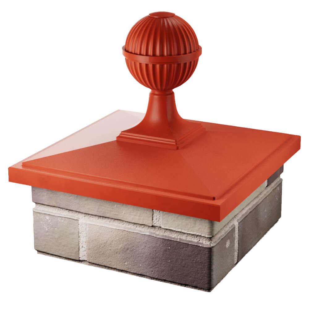 Колпак Zking БонаМоно Красный с шаром на столб 1.5х1.5 кирпича (385х385, 400х400мм) в сборе в Аксае фото