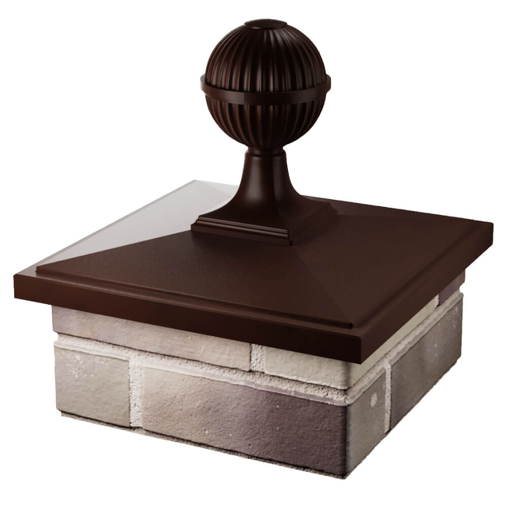 Колпак Zking БонаМоно Коричневый с шаром на столб 1.5х1.5 кирпича (385х385, 400х400мм) в сборе в Аксае фото