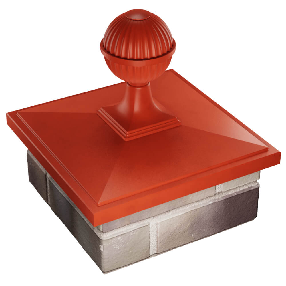 Колпак Zking БонаМоно Красный с шаром на столб 1.5х1.5 кирпича (385х385, 400х400мм) в сборе в Аксае фото